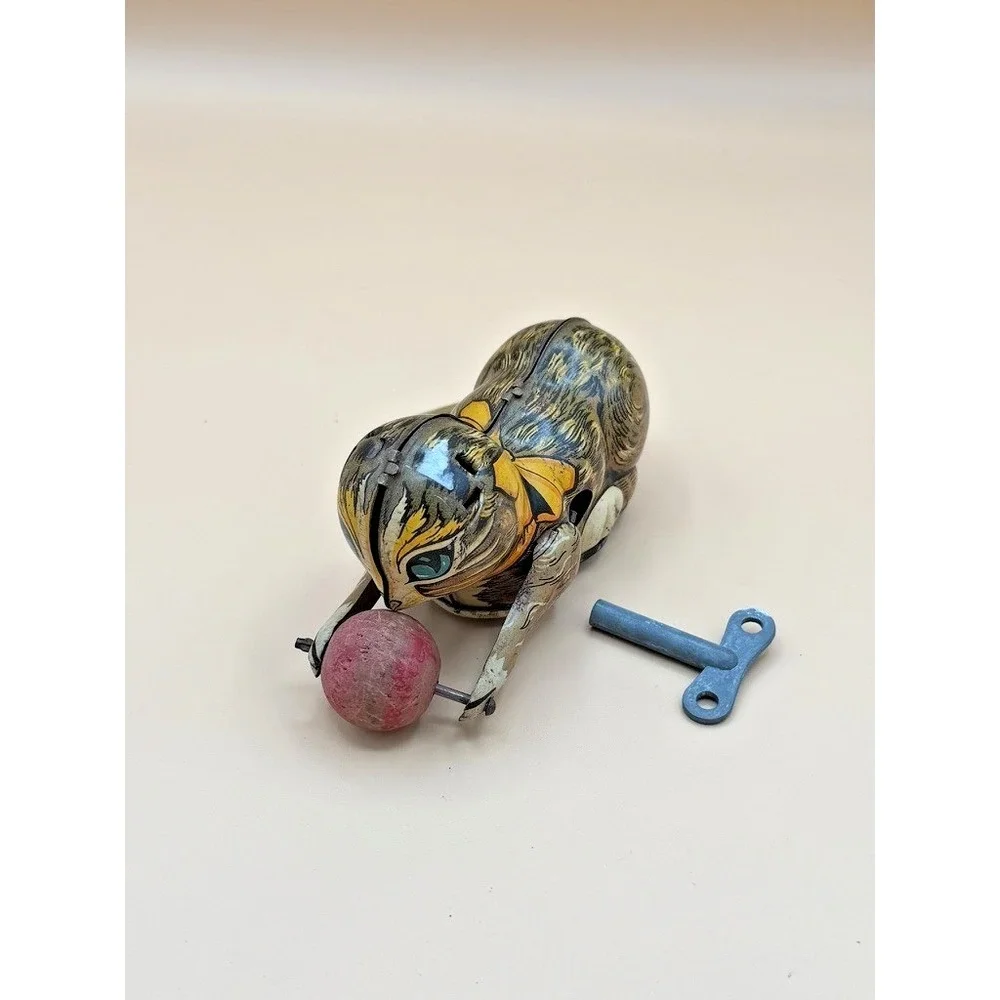 1930s Marx Tin Litho Mechanical Cat Wooden Ball Toy Key Parts Repair